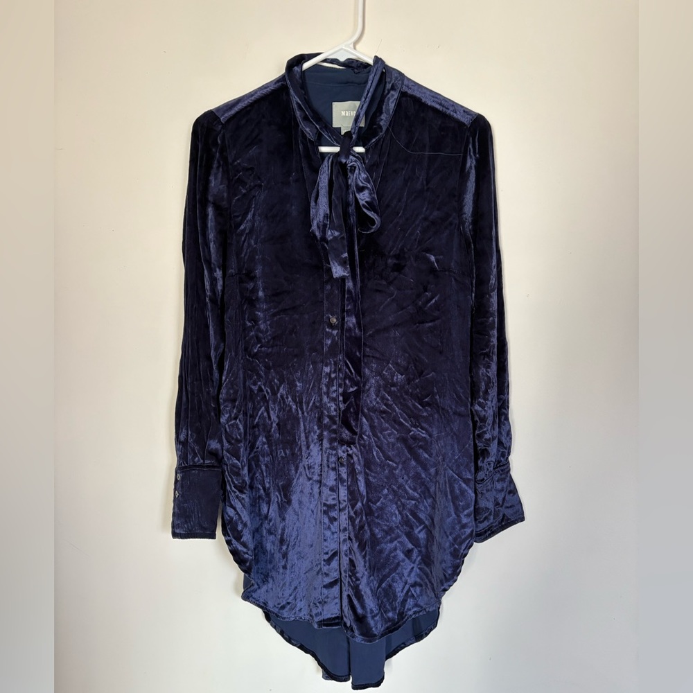 Maeve at Anthropologie Navy Velvet Style Blouse